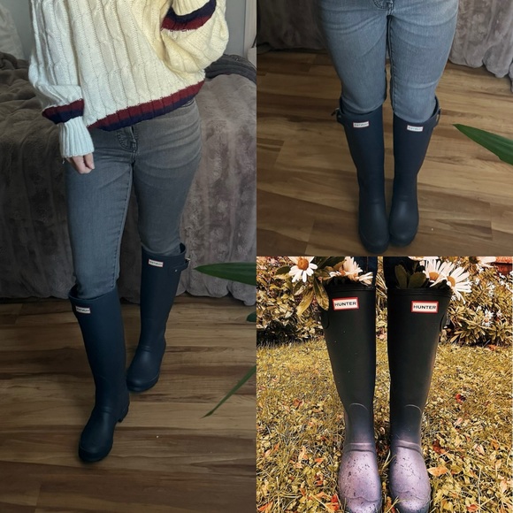 Tall Hunter Rain Boots wide calf matte navy adjustable width LIKE NEW box - Picture 2 of 9